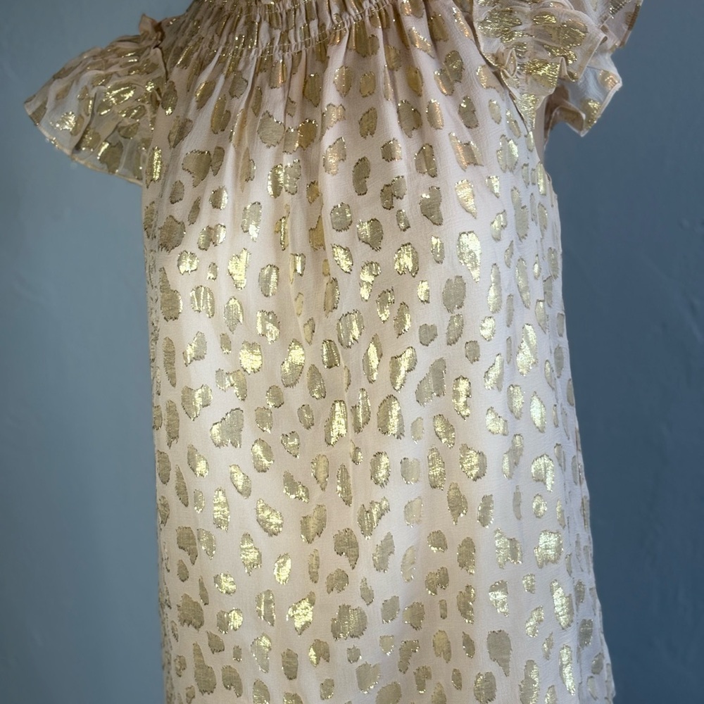 Rebecca Taylor Pink Sleeveless Leopard Silk Metallic Ruffled Top Small